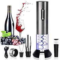 Rovtop Abrebotellas eléctrico recargable del vino del acero inoxidable con el cable de datos de carga plata